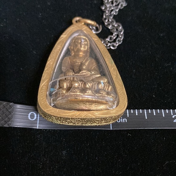 Brass Holy sitting buddy Thai Amulet with black chain - Picture 9 of 9